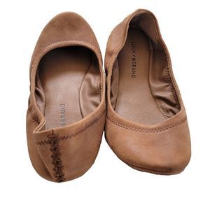 NEW Lucky‎ Brand Elysia Ballet Flats Brown Leather Size 8.5M Memory Foam Insole